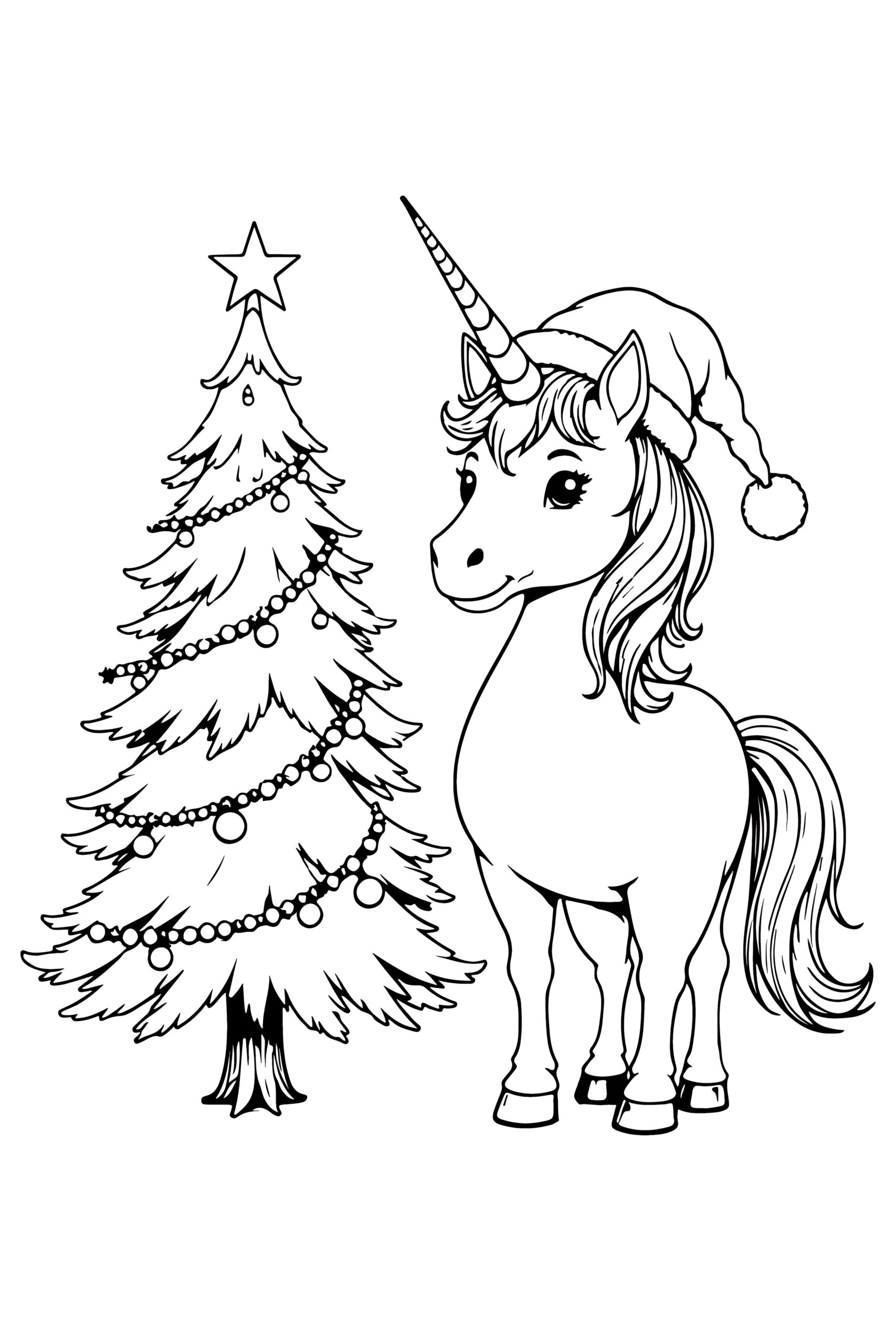 Christmas themed unicorn coloring page