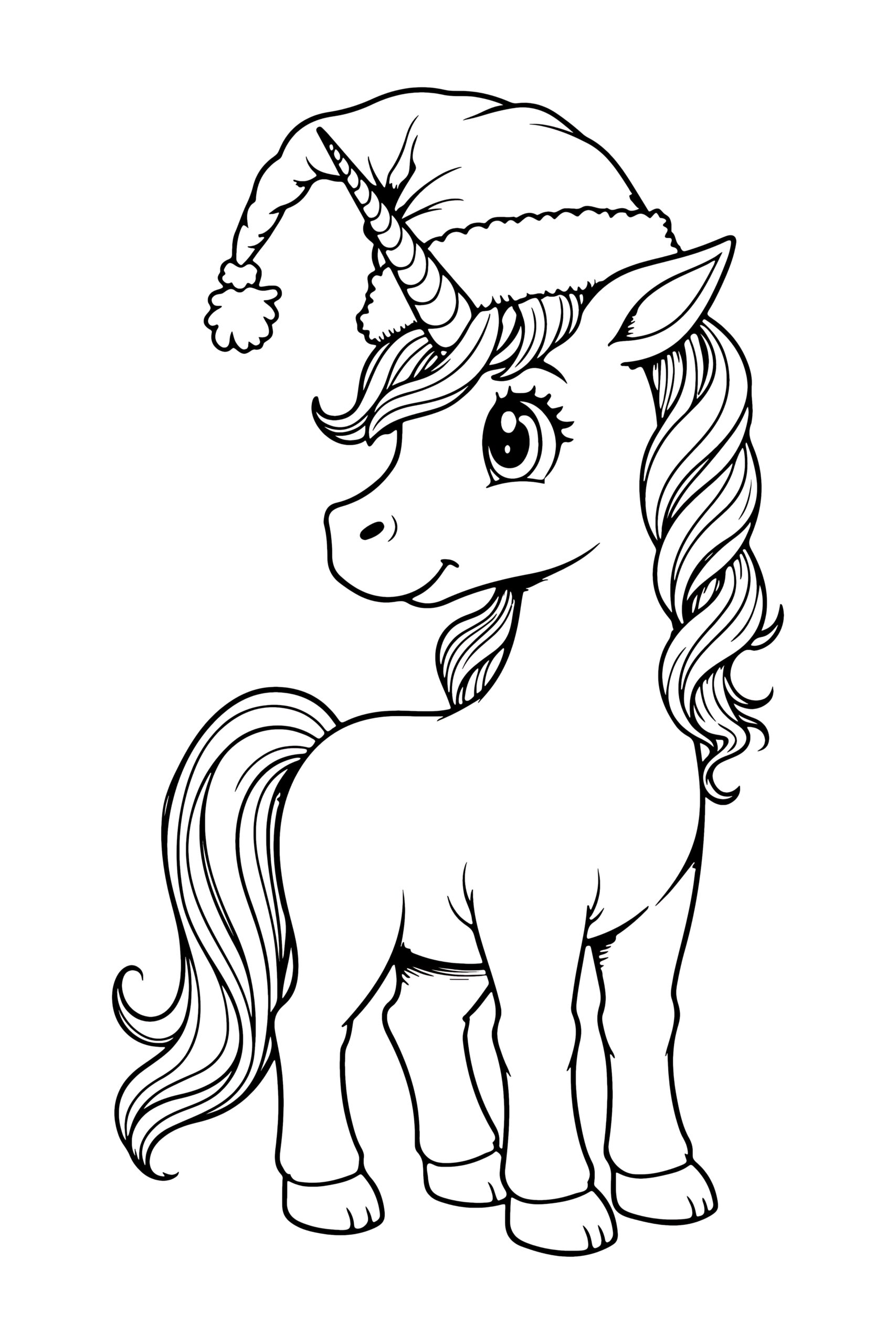 Christmas themed unicorn coloring page