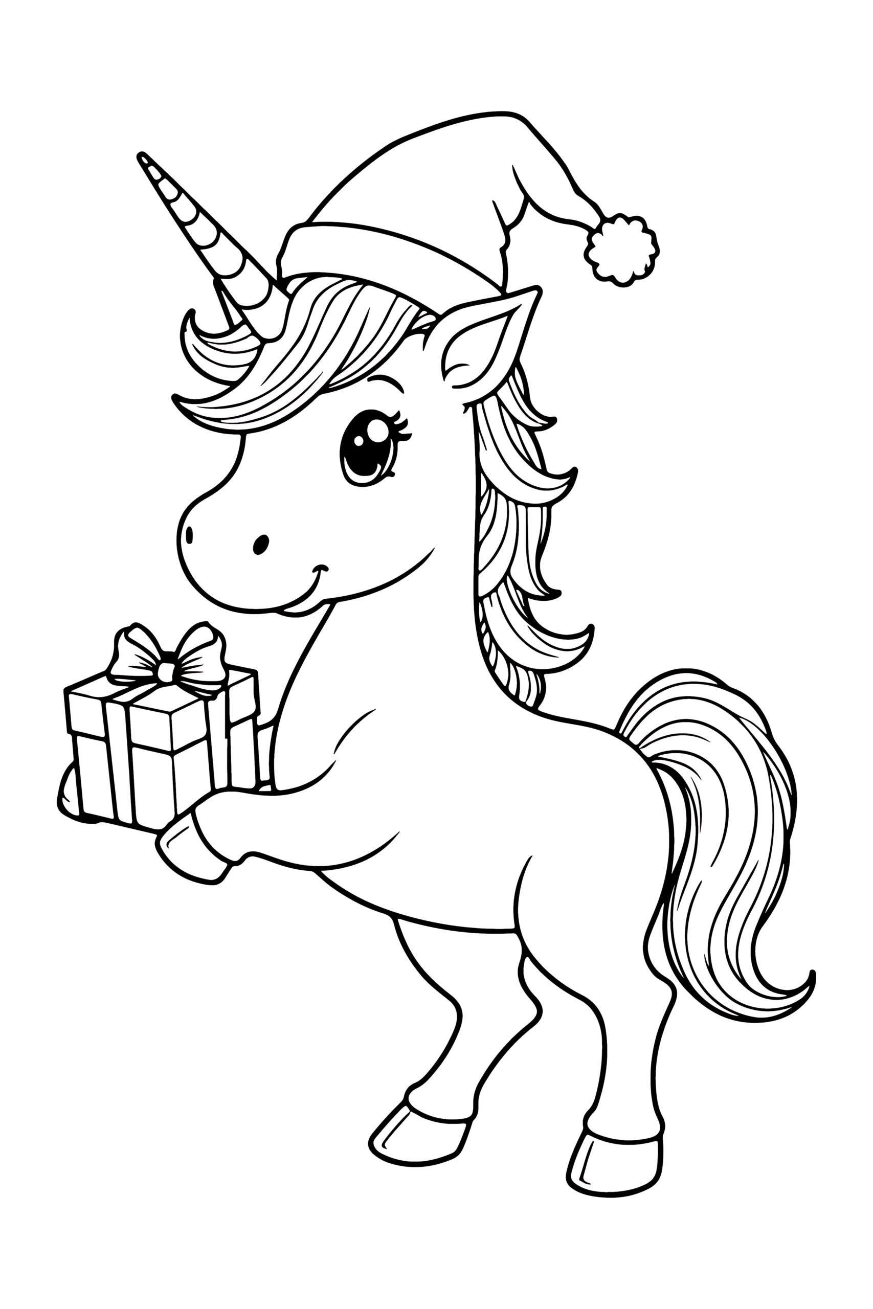 Christmas themed unicorn coloring page