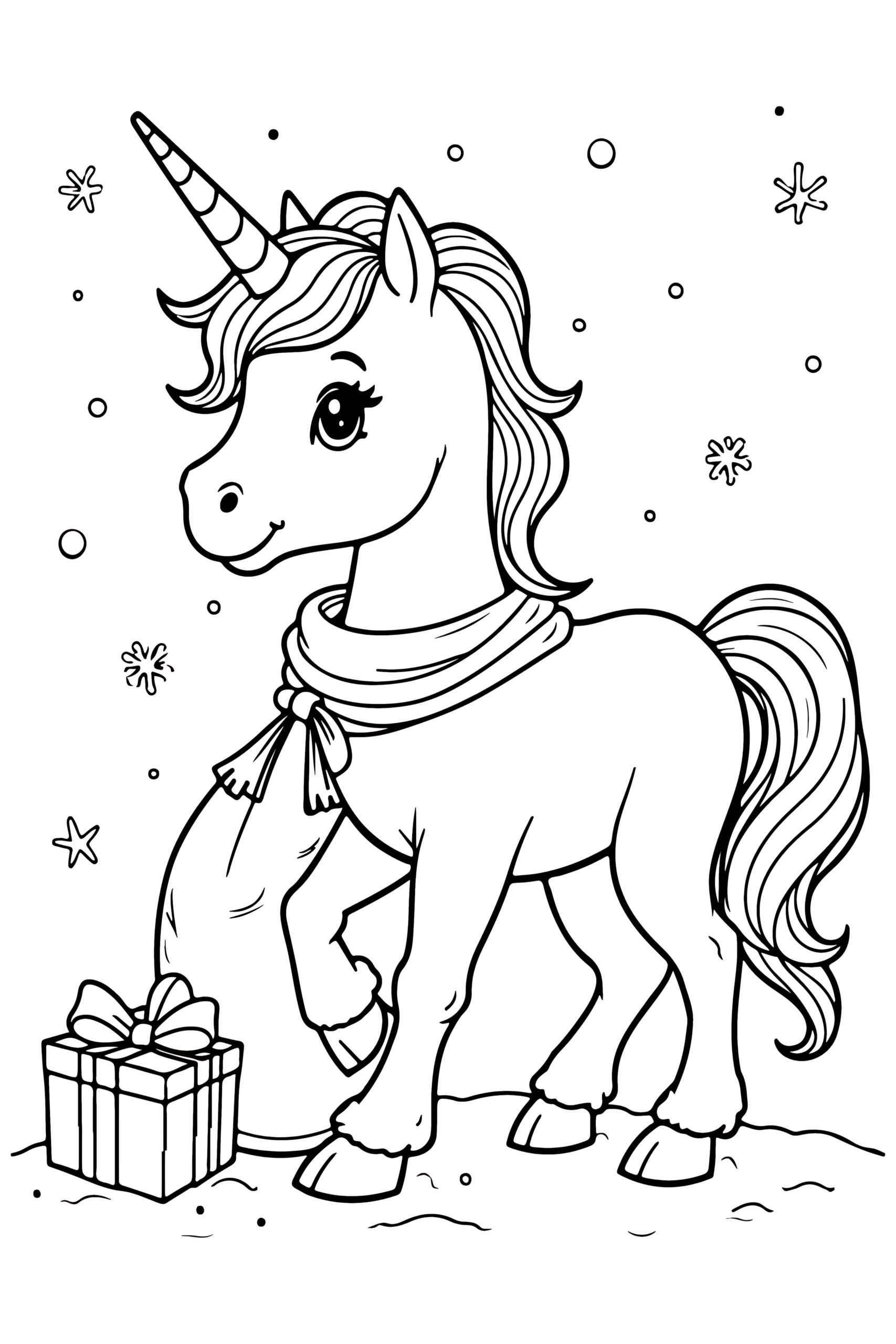 Christmas themed unicorn coloring page