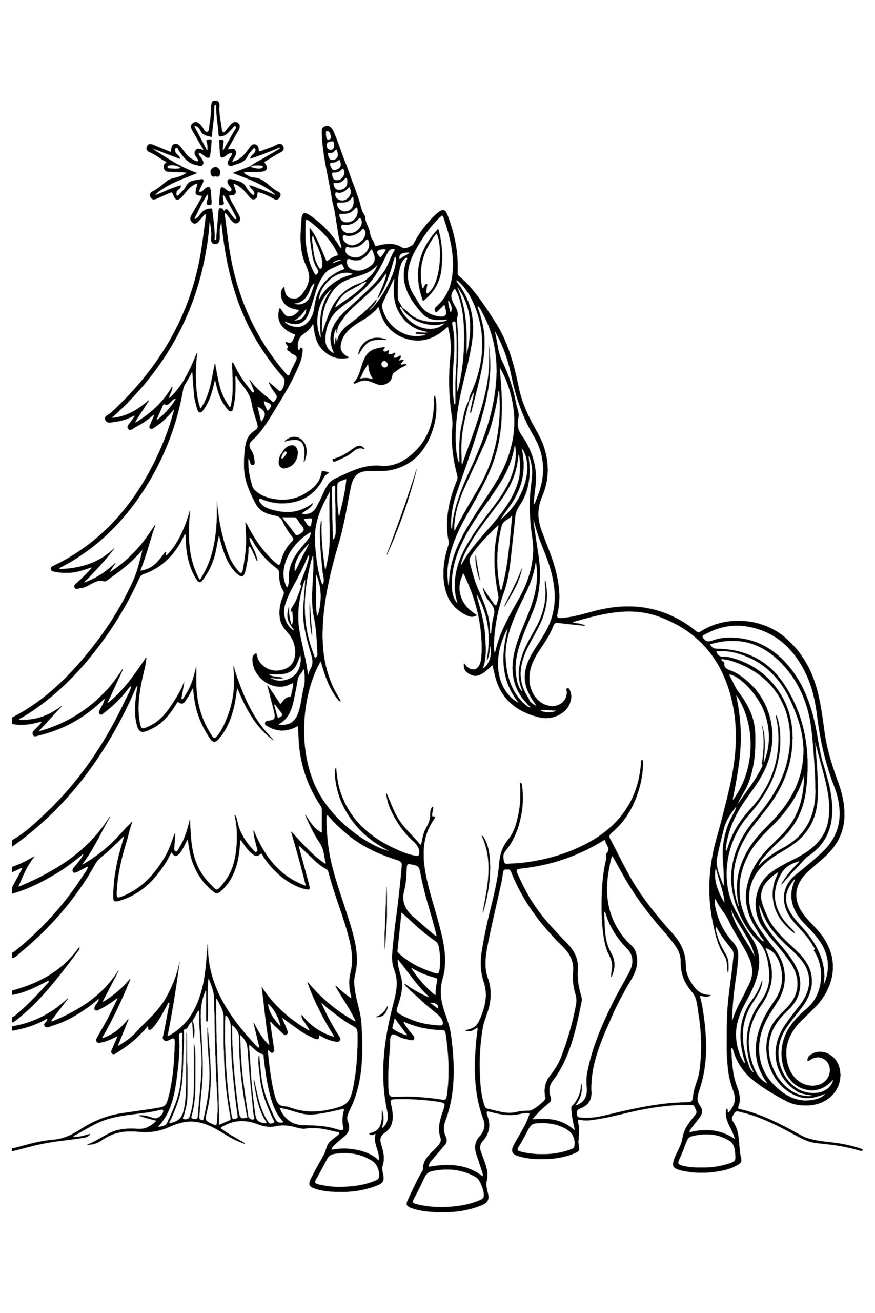 Christmas themed unicorn coloring page