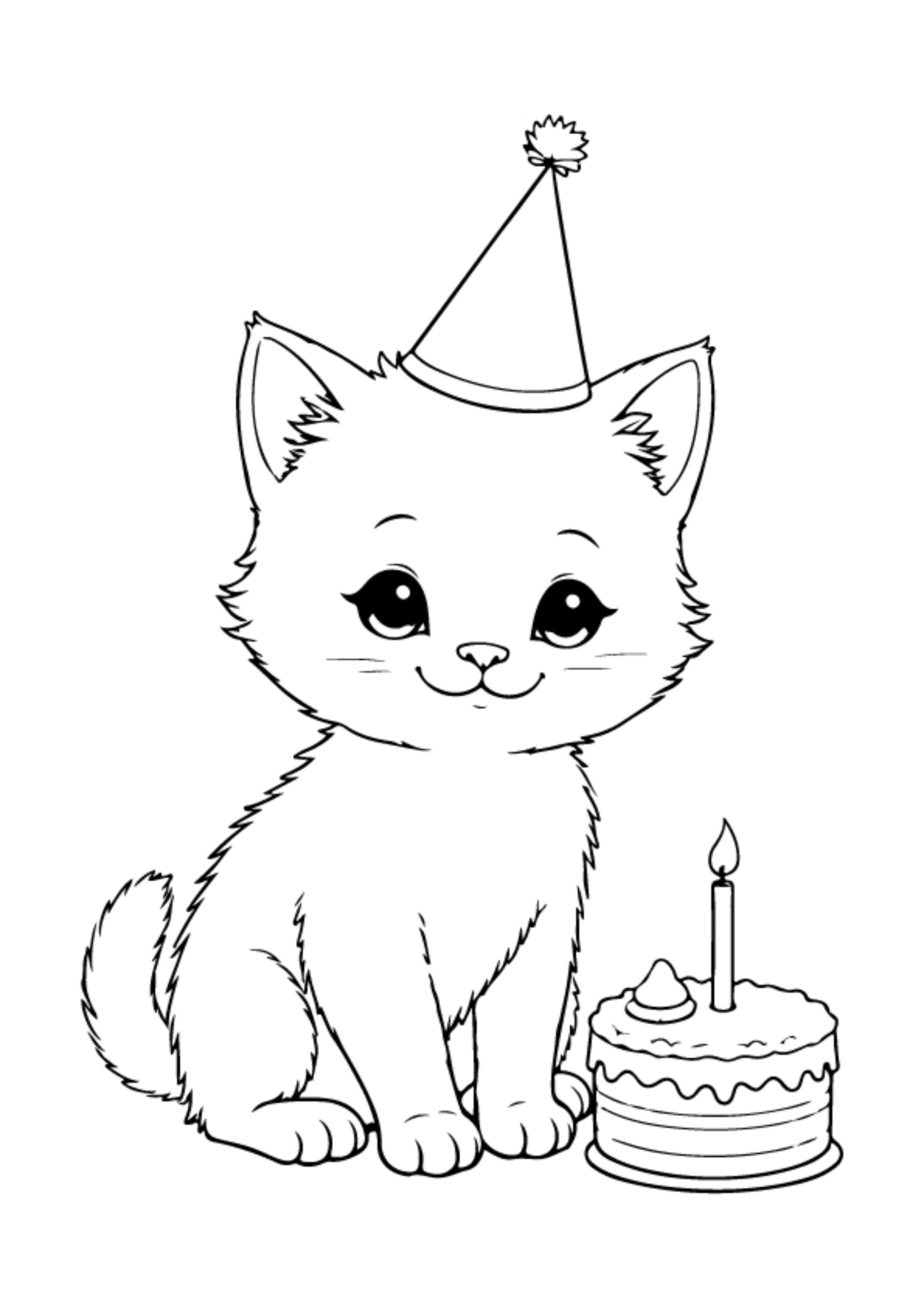Birthday Cat Coloring Pages