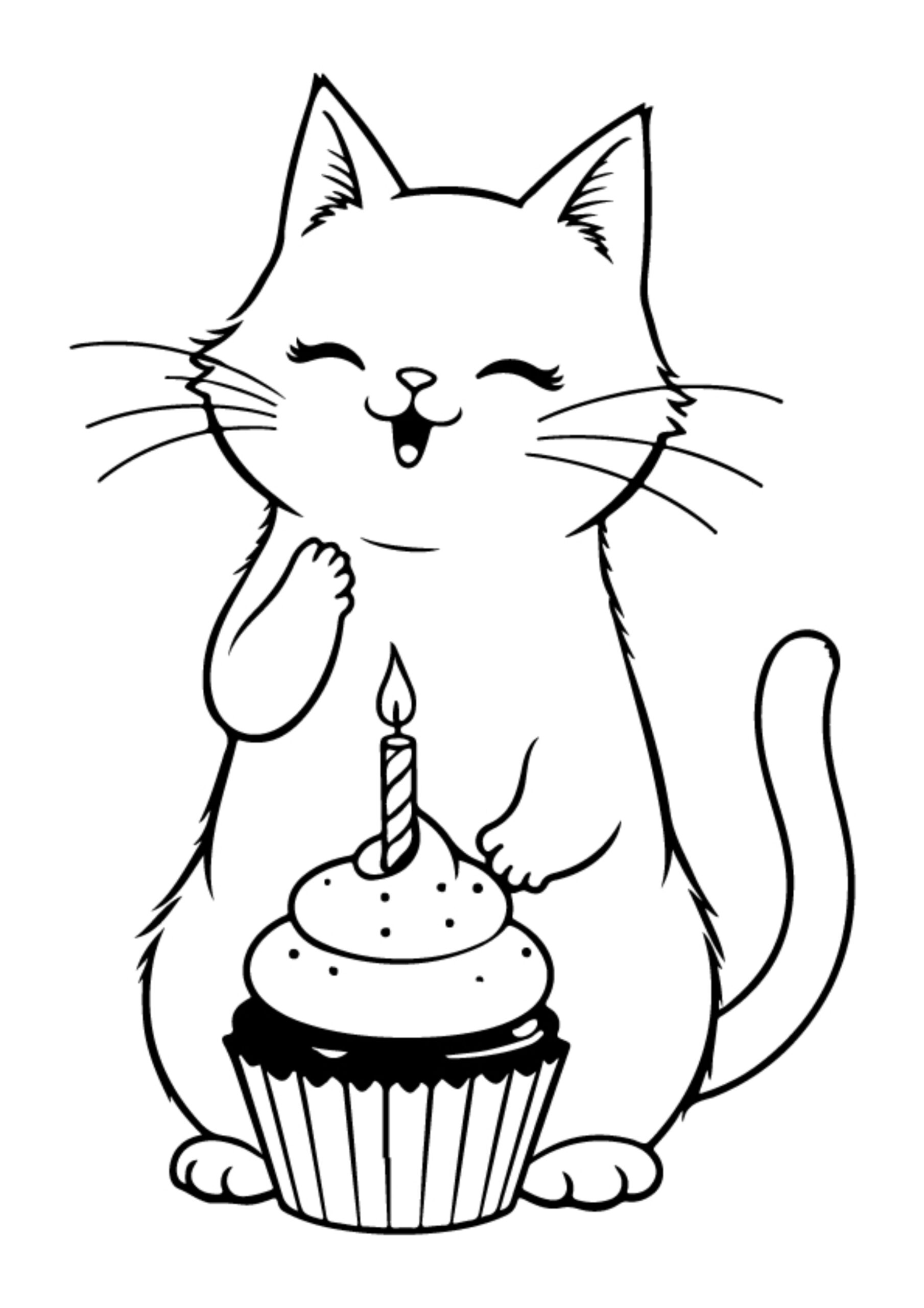 Birthday Cat Coloring Pages