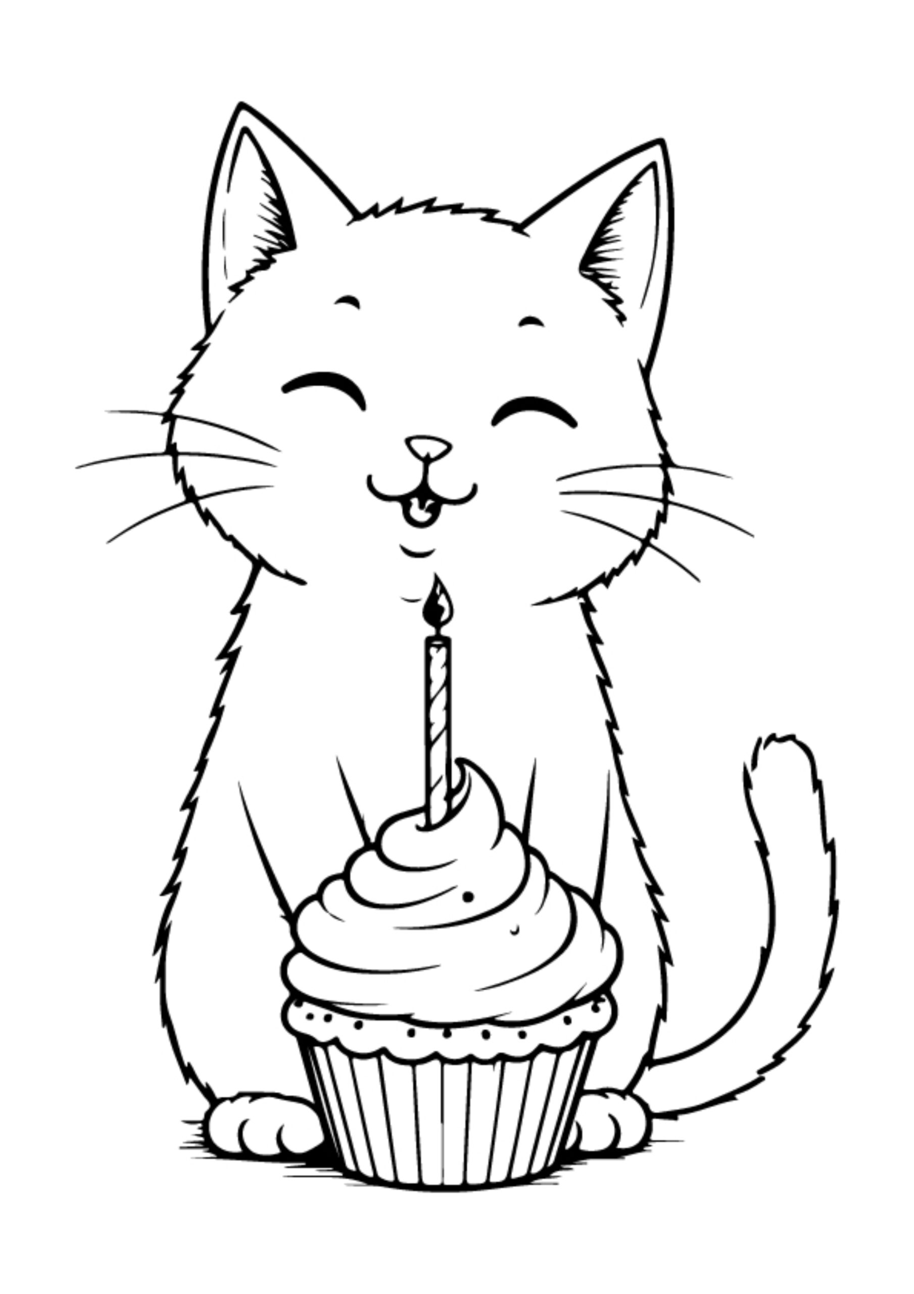 Birthday Cat Coloring Pages