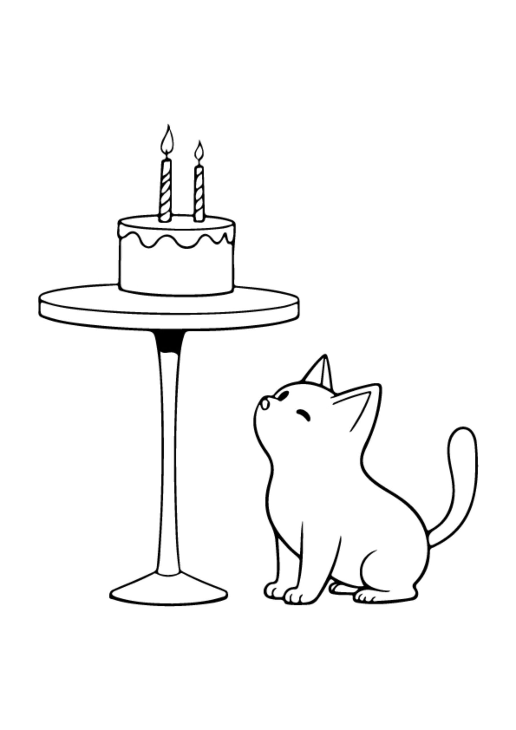 Birthday Cat Coloring Pages