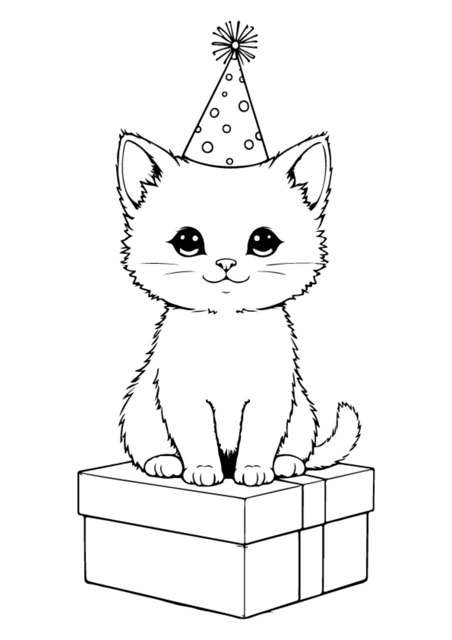 Birthday Cat Coloring Pages