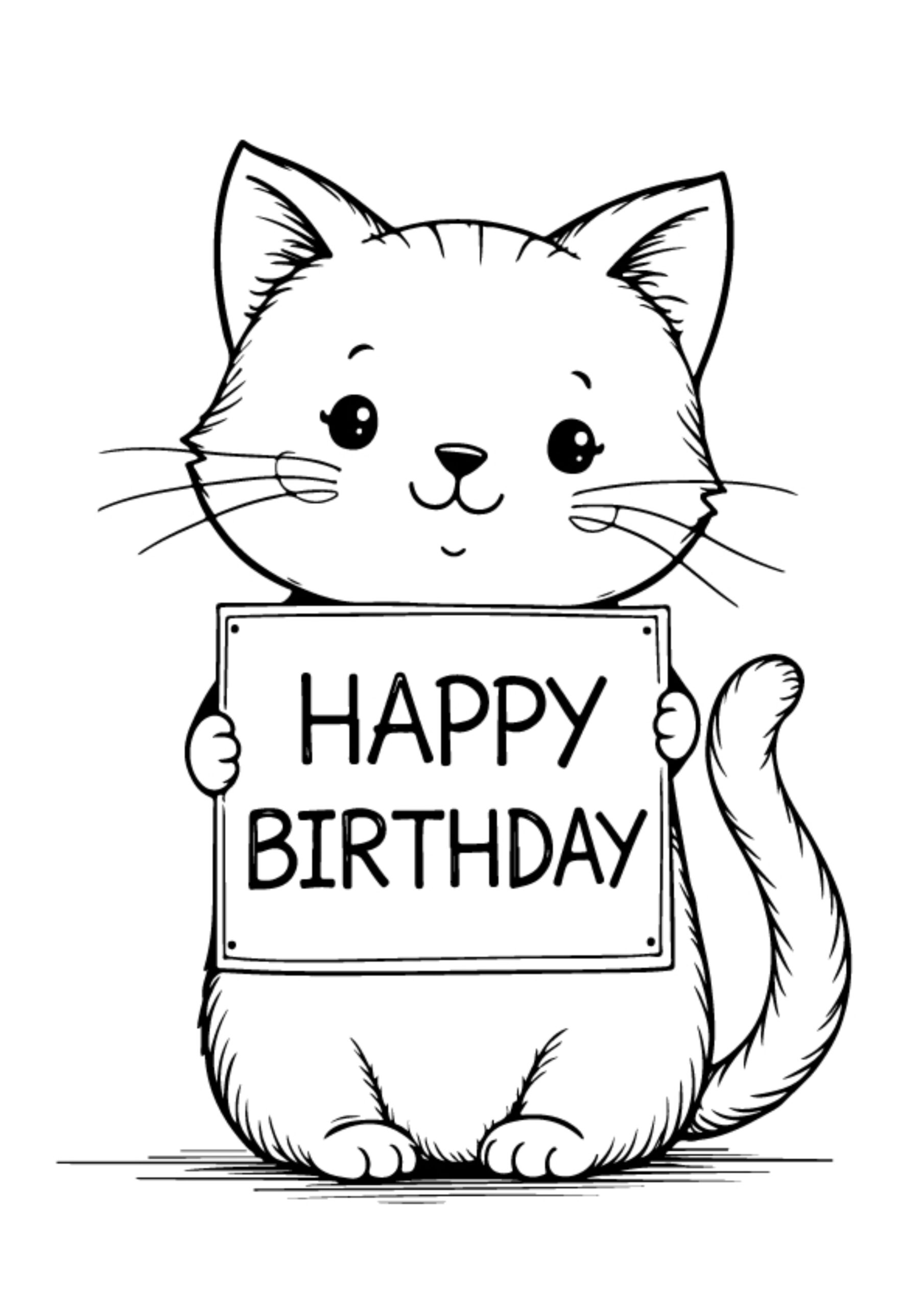 Birthday Cat Coloring Pages