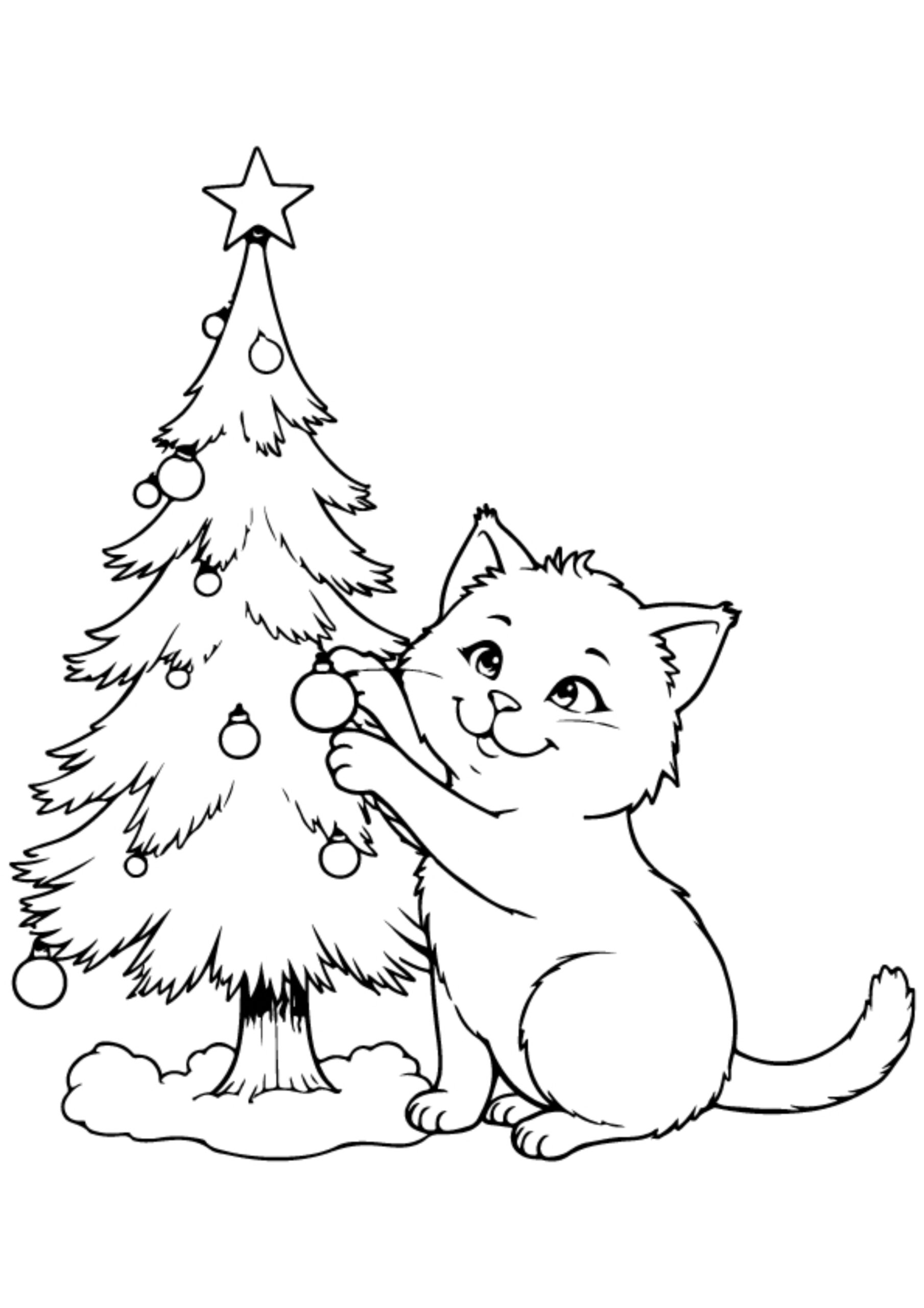 Christmas Cat Coloring Pages
