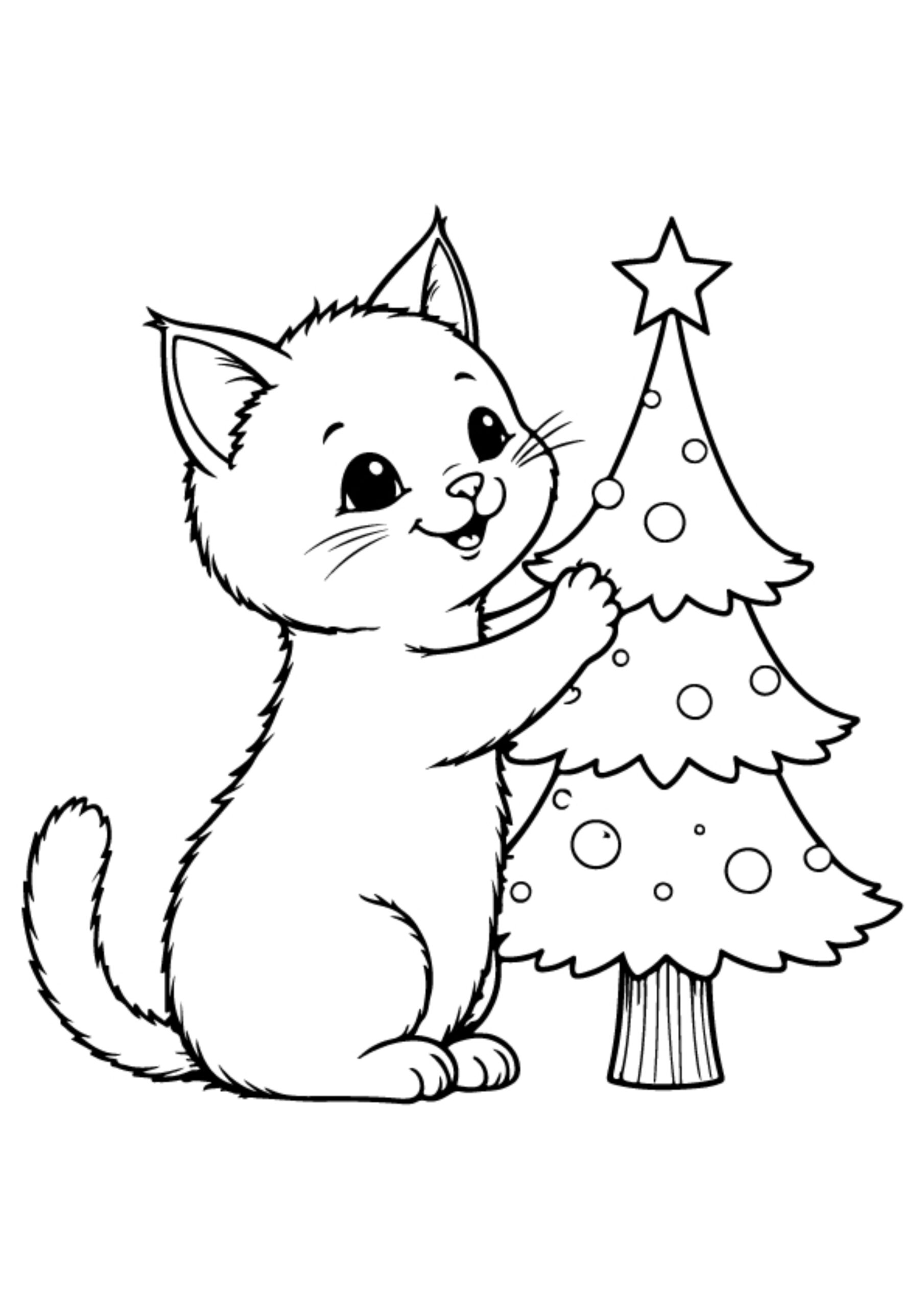 Christmas Cat Coloring Pages