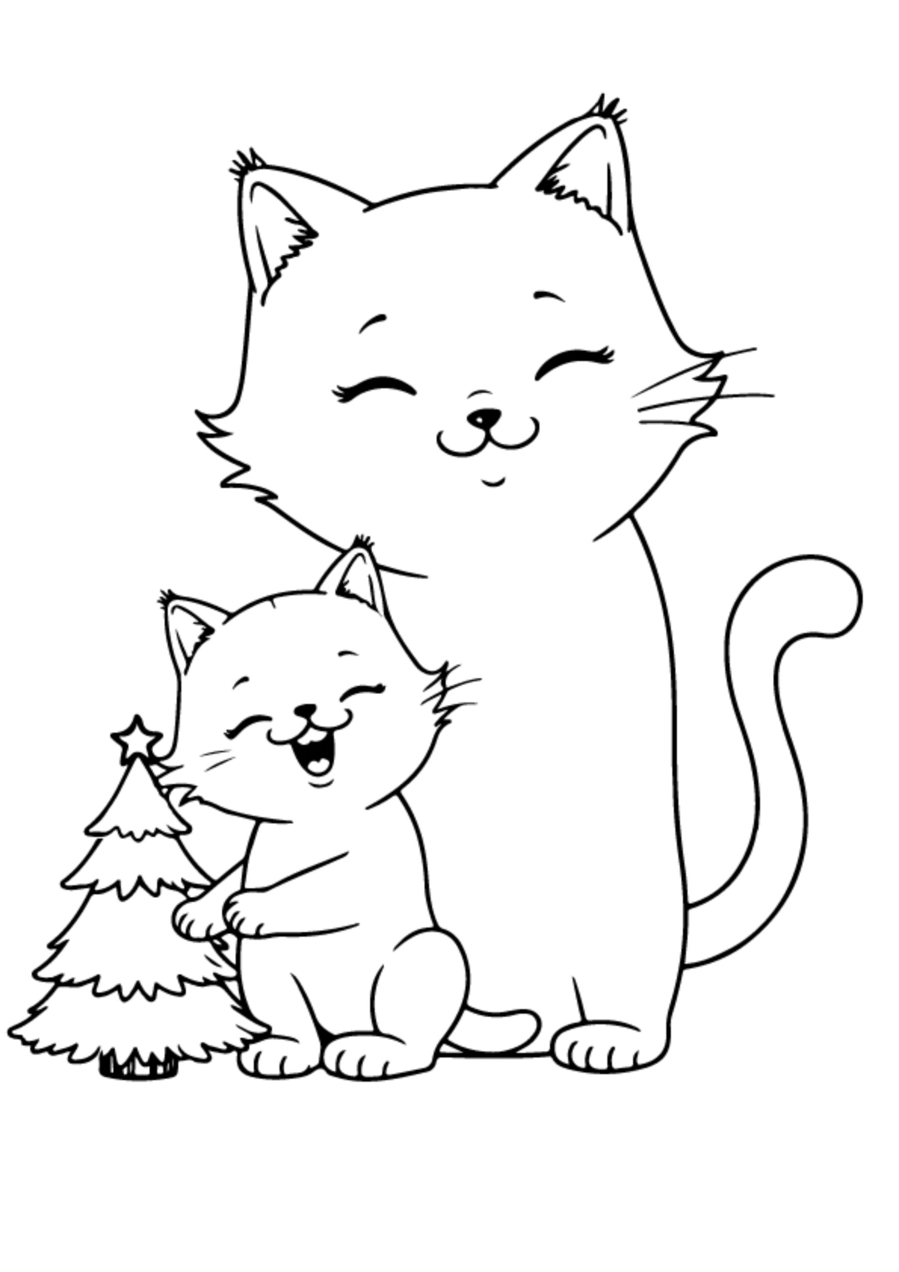 Christmas Cat Coloring Pages