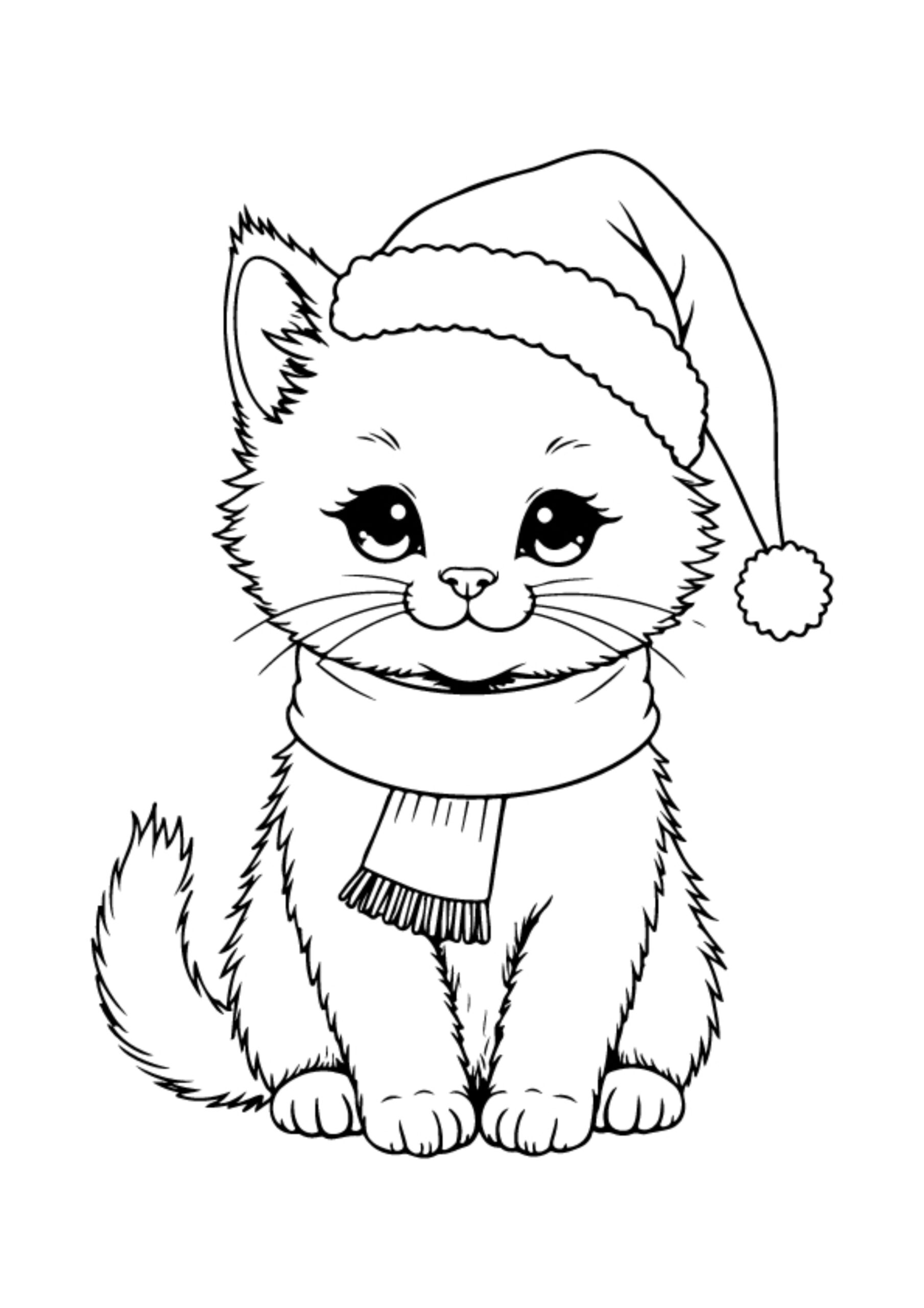 Christmas Cat Coloring Pages