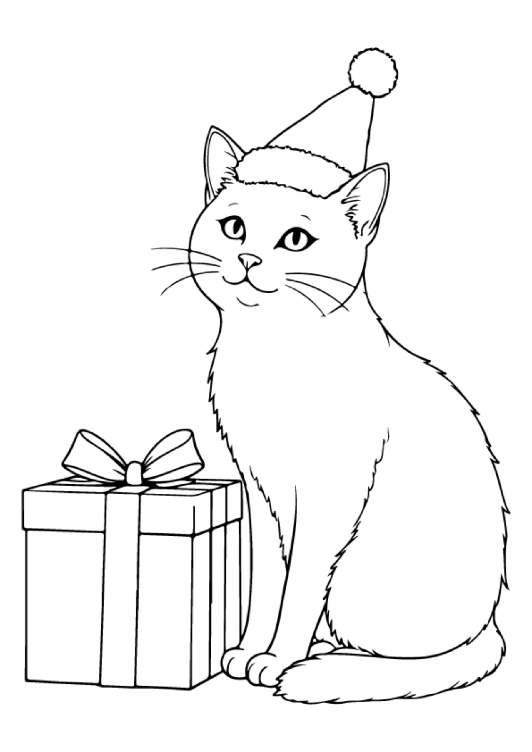 Christmas Cat Coloring Pages