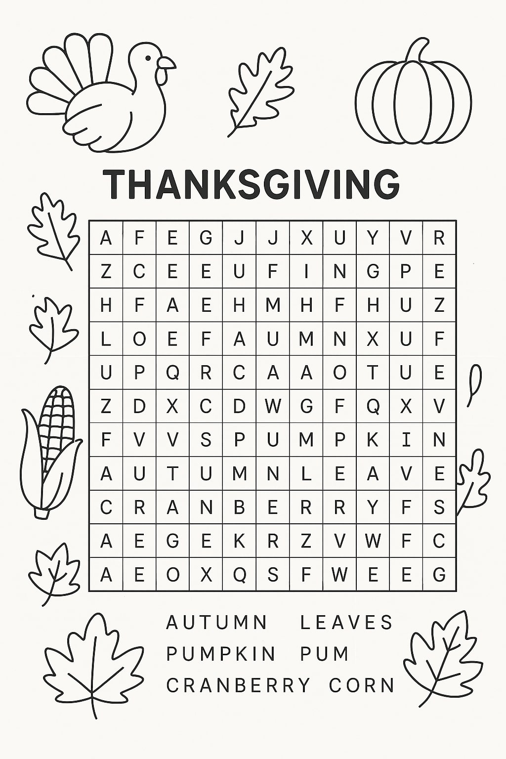 Thanksgiving word search