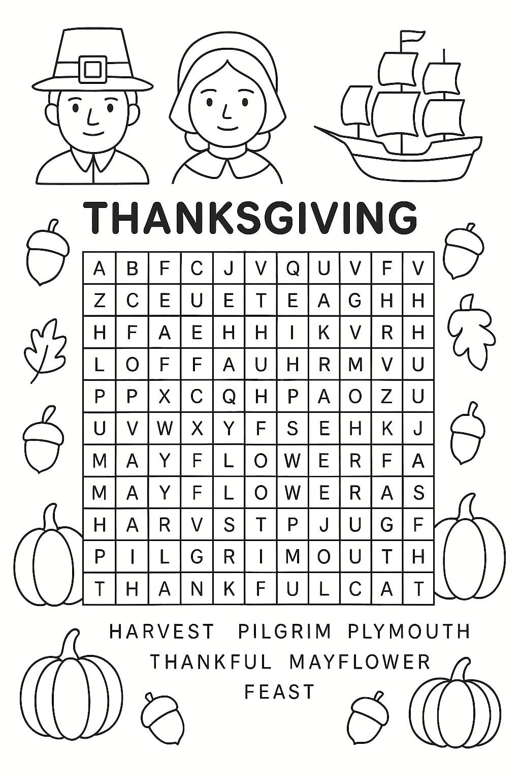 Thanksgiving word search