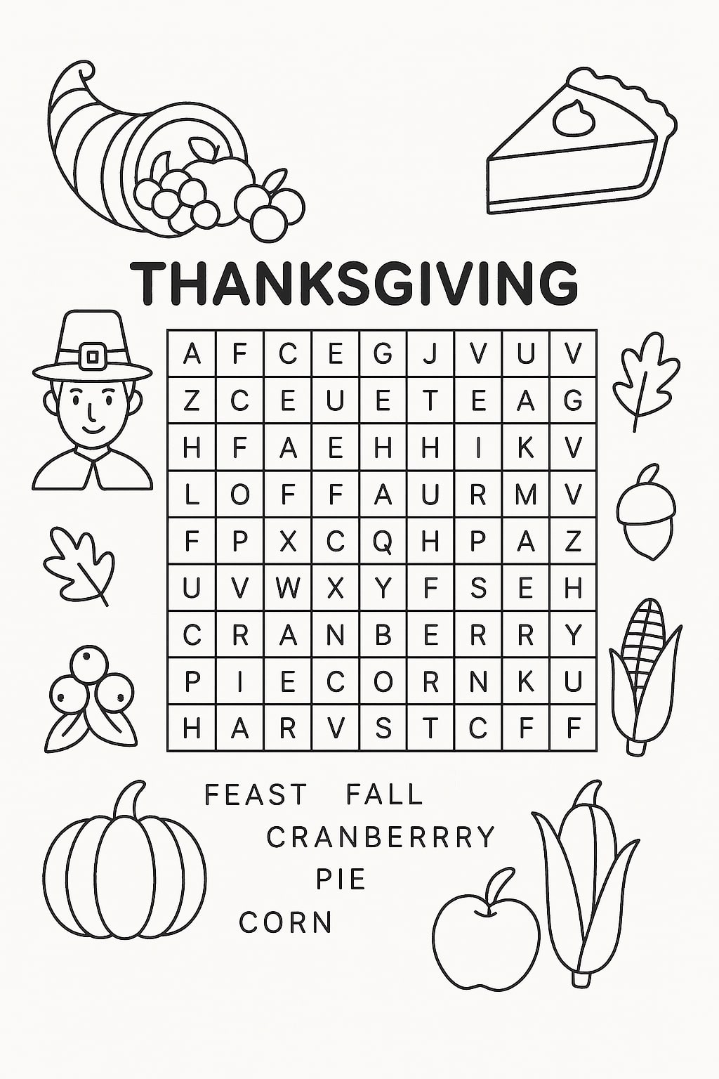 Thanksgiving word search