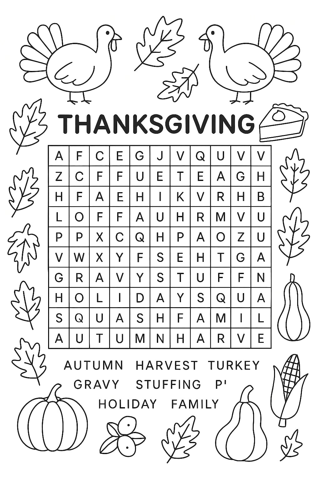 Thanksgiving word search