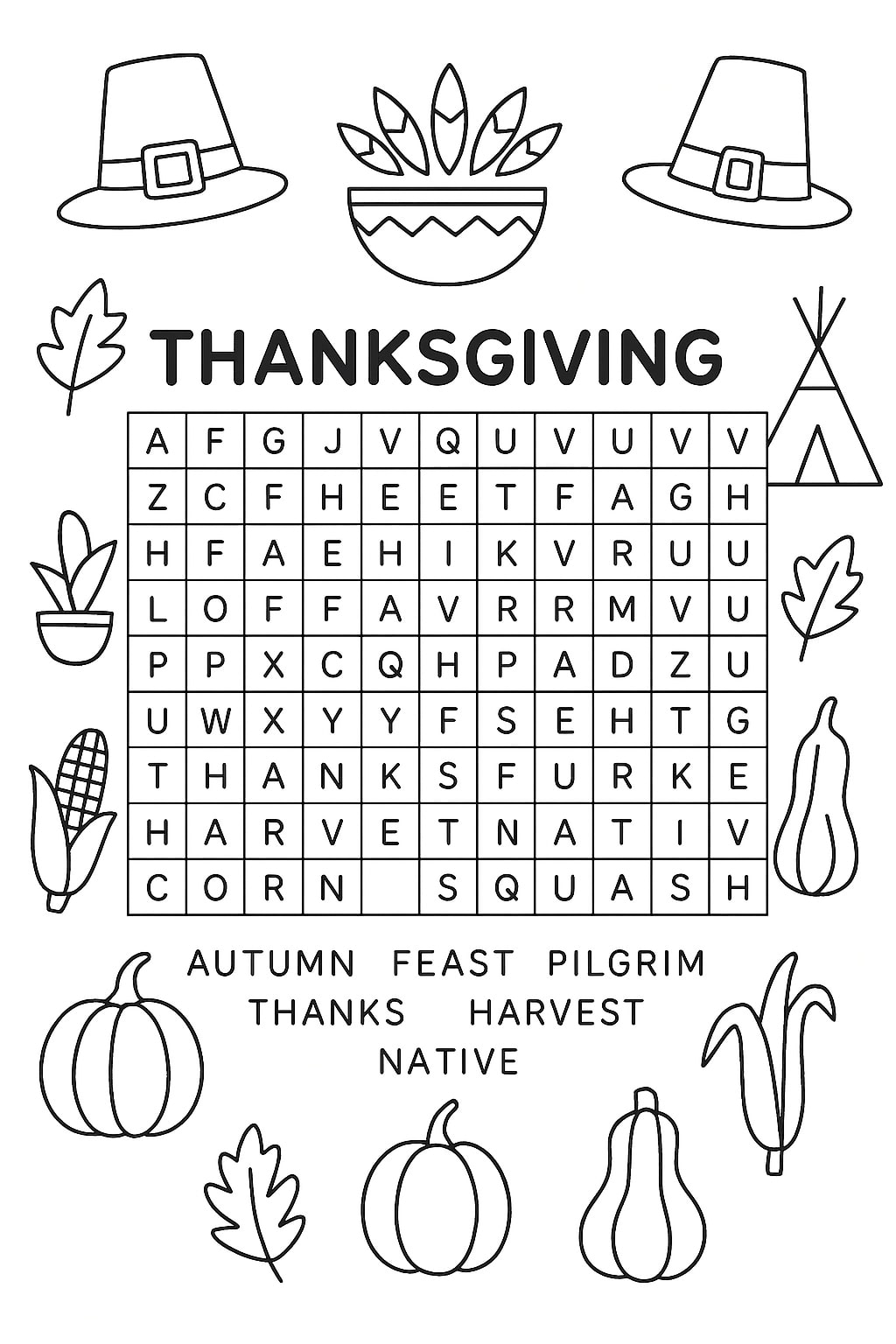 Thanksgiving word search