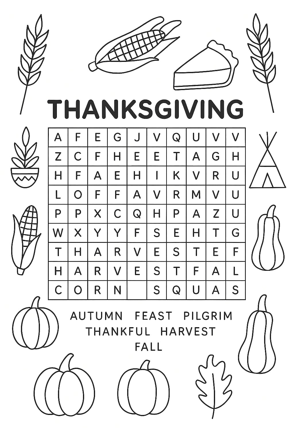 Thanksgiving word search