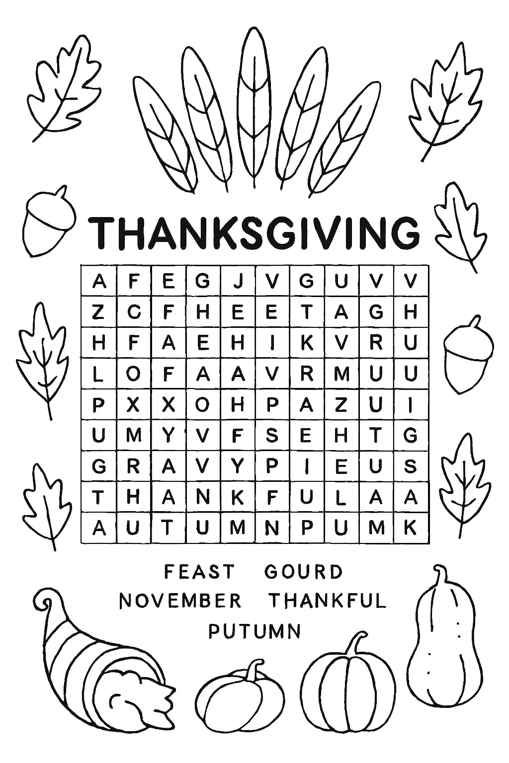 Thanksgiving word search